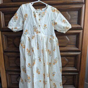 Girl`s Flower Spring Summer Long Cotton Dress Size 7